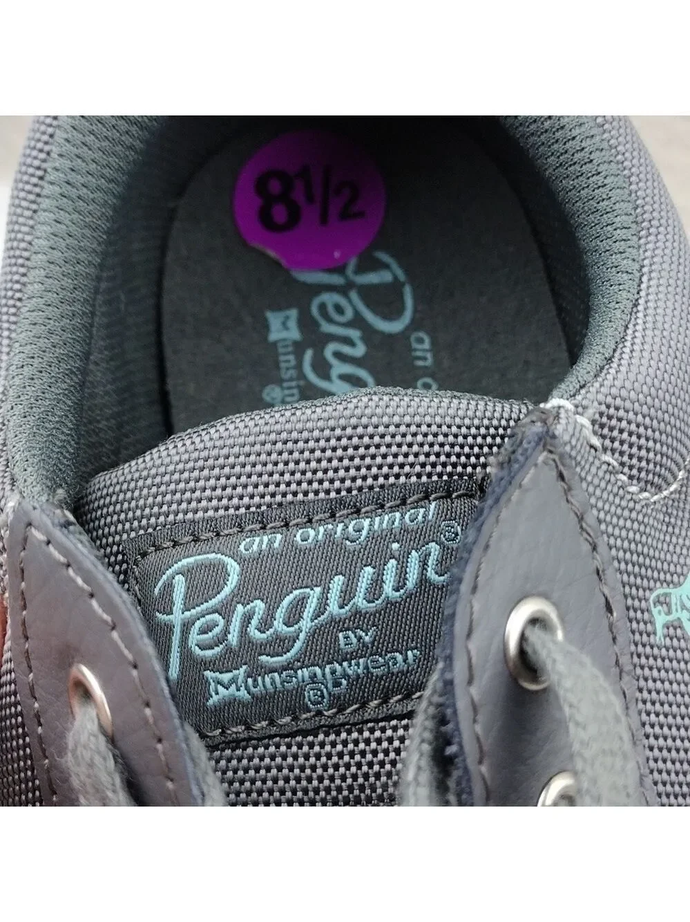 Original Penguin Mission Gray Fabric Leather Round Toe Lace Up Low Top Sneaker